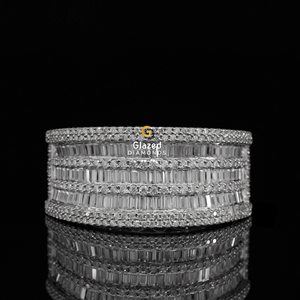 Increíble banda de Hip Hop DE BODA completamente helada para hombres redondo brillante y Baguette Moissanite VVs Clarity Diamond 925 plata esterlina - Product Image 1