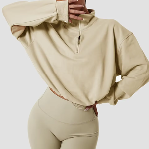 Sweat-shirt à fermeture éclair avec logo personnalisé de haute qualité à des prix abordables sweat-shirt à la mode pour femmes haut à manches longues sweat-shirt en molleton de coton de grande taille - Product Image 4