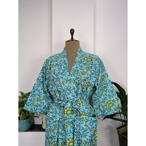 Bata de Casa Boho Estampada a Mano, Kimono Indio de Algodón Puro, Cubierta de Playa para Mamá y Maternidad, Color - Product Image 3