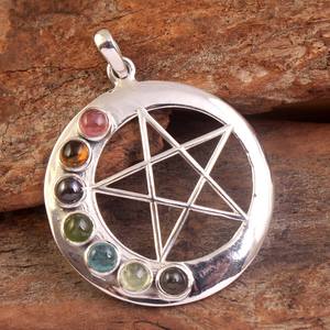 Pendentif Chakra multi-pierres précieuses en argent sterling fait à la main bijoux de créateur uniques pour cadeaux de fiançailles spirituels plaqué or - Product Image 2