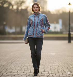 Veste en velours brodée Suzani réversible, écologique, décontractée, pour l'hiver, design respirant pour femmes - Product Image 1