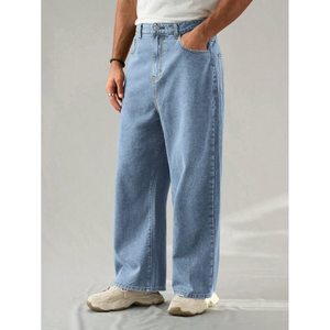 Jean en denim tendance pour homme, bleu glace, coupe droite, style vintage, écologique, respirant, coupe ample, grande taille, taille mi-haute, pantalon 28 - Product Image 3
