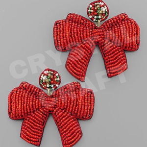 Boucles d'oreilles perlées pour femmes Jour commémoratif patriotique Orange Blanc Bleu Couleur Tissu - Product Image 6