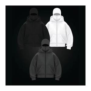 Sweat à capuche Balaclava unisexe en coton, style streetwear, fermeture éclair intégrale, sweat à capuche d'hiver pour homme - Product Image 4