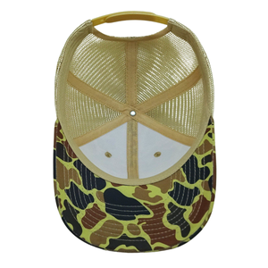 Casquette en toile structurée jaune camouflage à 6 panneaux avec logo brodé/tissé contrastant, fermeture snapback à boucle simple en plastique - Product Image 4