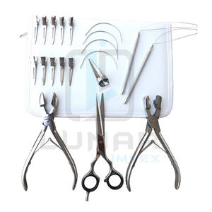 Kit d'outils d'extension de cheveux de finition argent poli avec étui en cuir PVC Double couche et fourniture gratuite d'étiquetage de marque personnalisé - Product Image 1