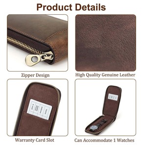 Wholesale High Quality Genuine Cow Leather <b>Watch</b> Travel <b>Case</b> Portable Zipper Organizer with Suede Lining for <b>Watches</b> - Product Image 4