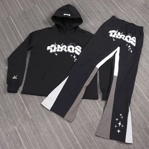 Custom Sweatsuits Tracksuit Thick Fleece 100% Cotton Two Piece Hoodies and <b>Flare</b> Sweat Pants Suit Stacked Joggers Set Men - Product Image 6