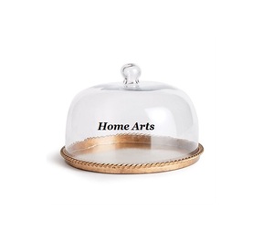 Serveur de gâteau de dessert en bois et en métal avec couvercle en verre Vaisselle de conception classique Serveur de gâteau de dessert avec couvercle - Product Image 6