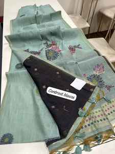 Premium Soft Muga Cotton Saree All-Body Fancy Tassels Motivos florales tradicionales Contraste Blusa Pieza para mujeres indias pakistaníes - Product Image 4