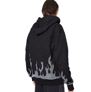Nouvel arrivage : Sweat à capuche zippé intégral pour homme en molleton bouclette 100 % coton, grande taille, avec strass noirs unis - Product Image 6