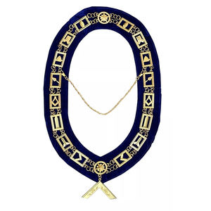 Collar Dorado de la Logia Azul para Maestros Masónicos, Joya de Maestro Respetable, Respaldo Azul, Tela de Alta Calidad con Cadena - Product Image 6