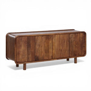 GAIA Solid Mango Wood <b>Sideboard</b> | Japandi Mid Century Style Farmhouse Kitchen Furniture | Organic Shape Luxury <b>Storage</b> Cabinet - Product Image 4