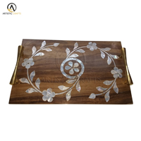 Plateau de service en bois fait main avec incrustation de nacre |   Plateau décoratif Art Déco géométrique écologique |   Maison Noël Mariage