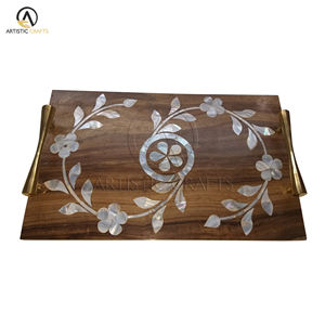 Bandeja de Madera Hecha a Mano con Incrustaciones de Madreperla |   Bandeja Decorativa Geométrica Art Deco Ecológica |   Hogar, Navidad, Boda - Product Image 1