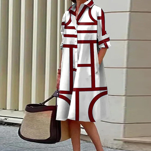 2025 autunno nuovo prodotto, alla moda ed elegante abito <span class=keywords><strong>Midi</strong></span> con collo a pois stampato a maniche lunghe - Product Image 2