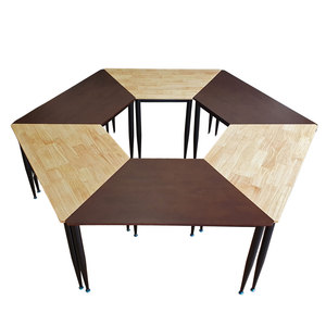 Set of 6 Trapezoidal <b>Tables</b> Minimalist Design Made of Rubber Wood with Iron Cone Legs <b>Office</b> Furniture-HBLG045 - Product Image 3