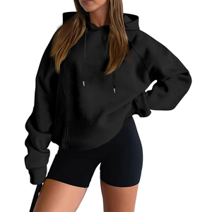 Venta al por mayor de fábrica, sudaderas con capucha de gran tamaño con hombros caídos para mujer, 100% de algodón, ropa de calle ligera ecológica, logotipo personalizado - Product Image 1
