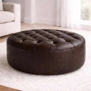 Puf de Cuero Marroquí Hecho a Mano, Otomana Tradicional Artesanal, Decoración del Hogar, Asiento Boho para Sala de Estar - Product Image 1