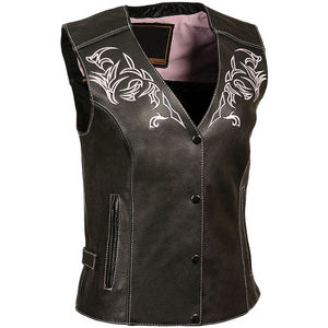 Gilet d'hiver en cuir véritable pour femme, sans manches, col en V, logo personnalisé 2025, coupe-vent, imperméable, écologique, tricoté, vêtement d'extérieur pour l'équitation - Product Image 4