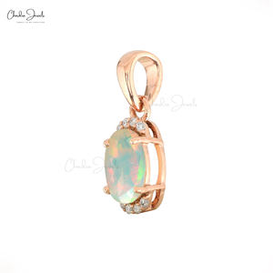 0.47 Ct Natural Diamond with Ethiopian Opal Pendant 14K <b>Rose</b> <b>Gold</b> Prong <b>Set</b> Gemstone Pendant Jewelry Product with Free Shipping - Product Image 3