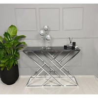 Table console en marbre noir royal victorien avec base géométrique en argent meubles d'entrée modernes