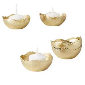 Ensemble de 4 bougeoirs en laiton finition or pour la décoration de la maison, des fêtes, de Noël, de la table - Product Image 1