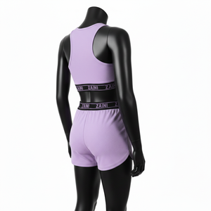 Conjunto de Shorts Ajustados de Algodón Acordonado Suave de 240 GSM con Spandex Morado para Mujer, con Logotipo Personalizado por Transferencia Térmica - Product Image 5