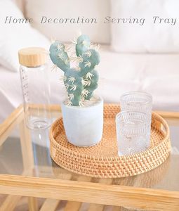 Custom <b>Large</b> Natural Solid Rattan Serving <b>Tray</b> Rustic Style for Sushi Fruit Dessert Coffee Decorative Storage - Product Image 4