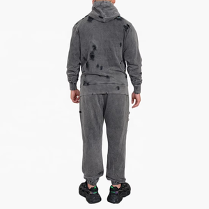 Custom Distressed Ripped Hoodie <b>Tracksuit</b> Set Unisex Two Piece Outfit Pullover Sweatshirt and Jogger Pants Fashion Streetwear - Product Image 6