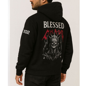 XD2 Sudadera con capucha negra para hombre con estampado gráfico Blessed Chaos Ropa de calle personalizada Jersey de moda - Product Image 3