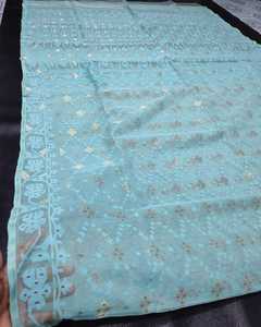 Exclusivo de alta calidad Deshi Dhakai Jamdani Sharee para mujeres JAMDANI tela azul rojo verde dorado cielo azul de Bangladesh - Product Image 3