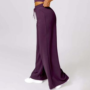 Pantalons de survêtement évasés taille haute de qualité supérieure pour femmes pantalons en coton à jambes larges en gros pour l'été Style avant plat - Product Image 6