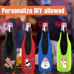 Manchon isolant de luxe pour bouteille de bière, zippé, classique, en néoprène extra épais, imperméable, écologique, avec bords en tissu cousus et fermés - Product Image 3