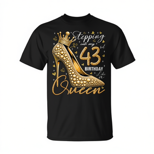 Camiseta con diseño de tacones altos para el 43º cumpleaños, color negro, unisex, cuello redondo, manga corta - Product Image 2