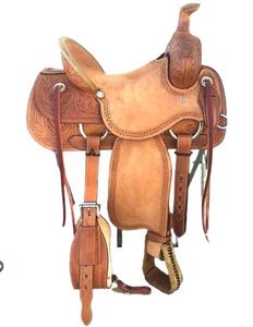 Sillín de cuerda occidental ROPPER de cuero negro de calidad superior con asiento suave para montar a caballo a precio asequible en árbol fuerte - Product Image 1