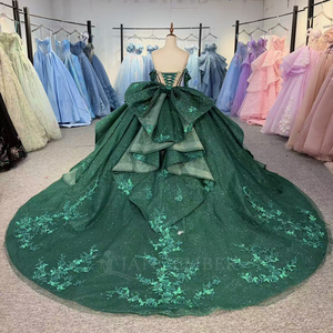 5799 Robe de Quinceañera pour femme, coupe princesse, effet illusion, avec décolleté cœur, effet bouffant, imprimé et broderie, traîne chapelle, antistatique - Product Image 4