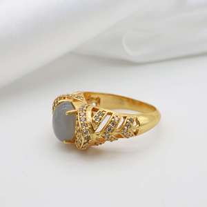 Brass <b>Ring</b> Moonstone <b>Statement</b> <b>Ring</b> Dainty Brass <b>Ring</b> for Women 18k Gold Plated Boho - Product Image 5
