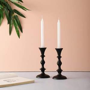 <b>Black</b> Tapers <b>Pillar</b> <b>Candle</b> Holder Holiday Christmas Decoration Table Decor Metal Candlestick Stand Set of 2 Event Supplies - Product Image 2