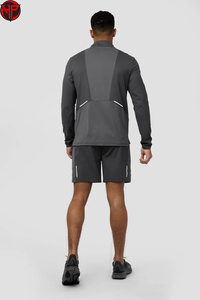 เสื้อกีฬาแขนเต็มมีซิปแห้งเร็วชุดออกกำลังกายสำหรับผู้ชายฟิตเนสกางเกงขาสั้น - Product Image 6