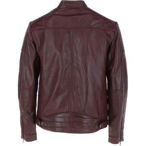 Chaqueta de Motociclista de Cuero PU para Hombre, Cuello Alto con Cremallera, Color Borgoña - Product Image 3