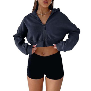 Women's <b>Oversized</b> Zipper <b>Hoodie</b> Plus Size Casual Crew Neck Crop Top with <b>Long</b> Sleeves Drop Shoulder Front Logo Winter ODM Supply - Product Image 6