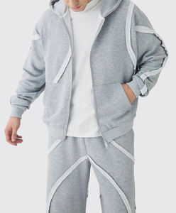 Ensemble survêtement à capuche et pantalon de survêtement en deux pièces avec couture contrastée inversée, personnalisable avec votre propre logo, pour homme - Product Image 3