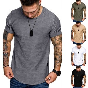 OEM Wholesale 95% Cotton <b>5</b>% Elastane <b>Men's</b> Slim Fit Tee <b>Shirt</b> Longer Drop Curved Hem Round Neck Muscle Fitness <b>Men</b> Gym <b>T</b>-<b>Shirts</b> - Product Image 6