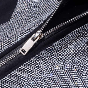 2025 hommes pull surdimensionné fermeture éclair unisexe poids lourd meilleur personnalisé pleine fermeture éclair blanc plein visage fermeture éclair surdimensionné strass à capuche - Product Image 5