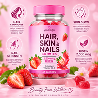 Gummies Beauté Cheveux, Peau et Ongles à la Biotine, Vitamines C et E, Goût Fraise, Complément Masticable, 60 Gummies, Emballage OEM Marque Privée