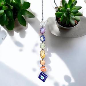 MUNTAHA AGATE - Colgante de Piedra de los Siete Chakras, Ojo Turco, Protección Energética, Limpieza, Ecológico, 15-20 cm, Decoración Feng Shui para el Hogar - Product Image 3