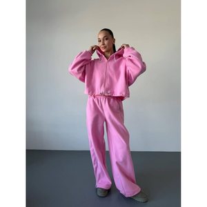 Women's <b>Pink</b> Hooded <b>Tracksuit</b> Set Fleece Casual Two-Piece Sweatshirt And Pants Loose Trackstar OEM Private Label - Product Image 2