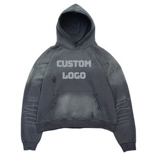 Sweat à capuche pull-over pour homme, hiver, 100% coton molletonné, écologique, respirant, coupe-vent, décontracté, couleur unie, teinture unie, personnalisable - Product Image 1