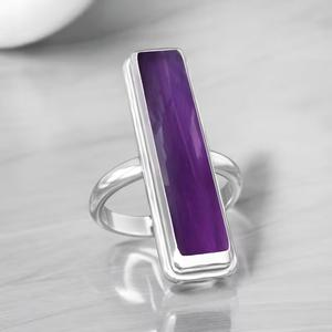 แหวนพลอยสีม่วงทำด้วยมือสำหรับผู้หญิงแหวนสี่เหลี่ยมพลอย925อเมทิสต์สำหรับผู้หญิง - Product Image 4